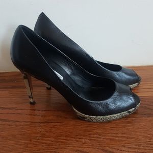 Charles David open toe leather snake skin stiletto